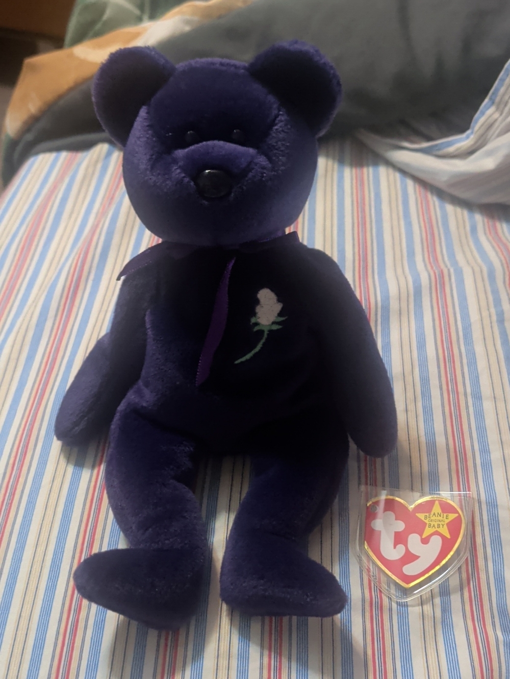 PRINCESS👑 Ty Purple Plush Bear with Rose Embroidery